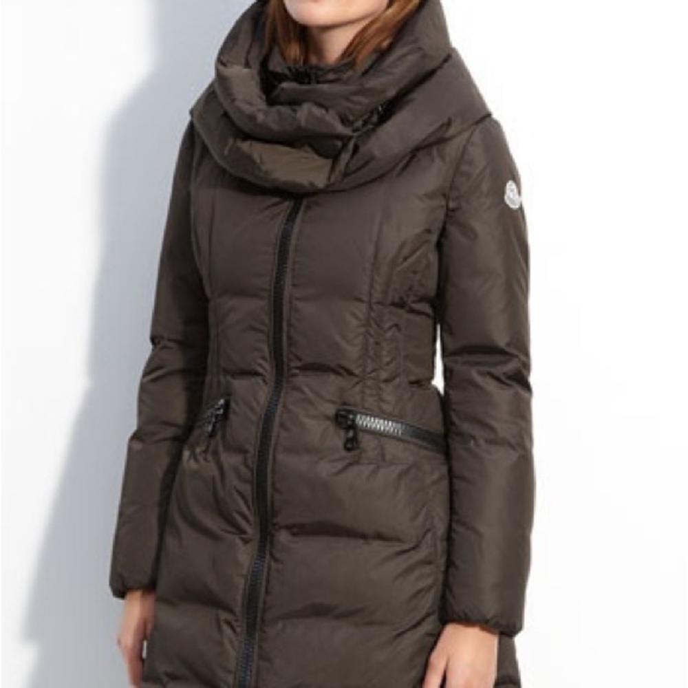 SOLD Authentic Moncler Women's Dark Green Funnel Neck Down Coat Nordstrom
